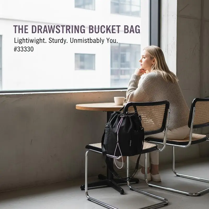 Light Purple Nylon Drawstring Crossbody Bag With Adjustable Strap Mesh Pocket For Daily Use Shopping Trips