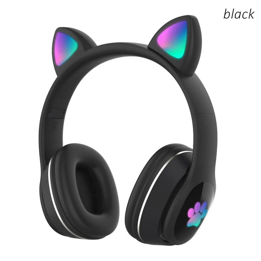 لطيف القط LED سماعات لاسلكية سماعة رأس بخاصية البلوتوث مع هيئة التصنيع العسكري TF Mp3 طفل فتاة الموسيقى ياربود هريرة خوذة سماعة لهدية عيد ميلاد