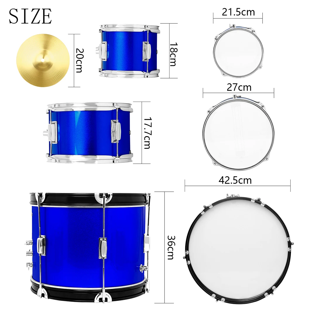 Jazz Drum Set for Kids, Enlightenment Musical Toy, Adequado para Crianças de Múltipla Idade, 3 Tambores, 1 Prato, Iniciante