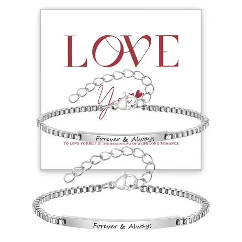 New Custom Couple Bracelet for Men Women,Stainless Steel Love Promise Thin Chain Wristband,Valentine's Day Anniversary Gifts