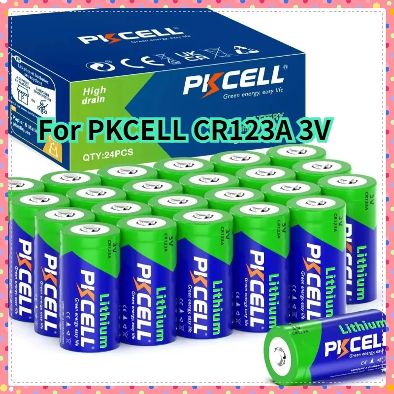 24PCS For PKCELL CR123A Battery 3V 123 Lithium Batteries CR17345 EL123AP V123 KL123LA CR123R DL123A 3V Lithium Battery