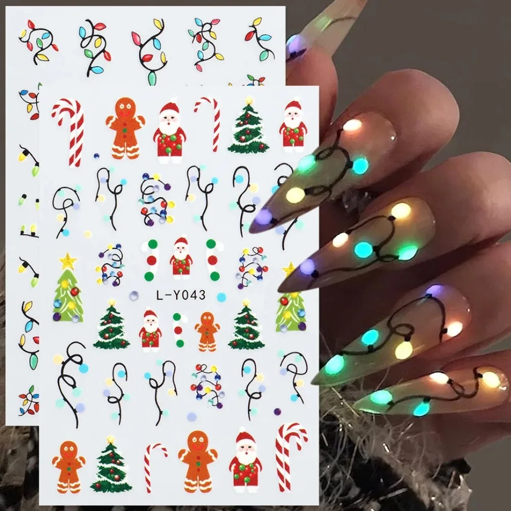 Lanternas luminosas natal arte do prego adesivos lâmpadas coloridas árvore de natal homem de gengibre floco de neve decoração do prego diy
