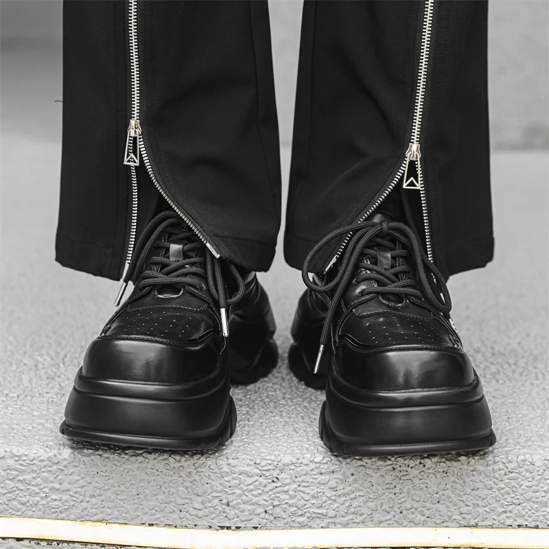 Original Design S/A New Street Sport Style Black Leather Height Increasing Shoes For Men\'s Teenagers Daily Dress Trend Shoes