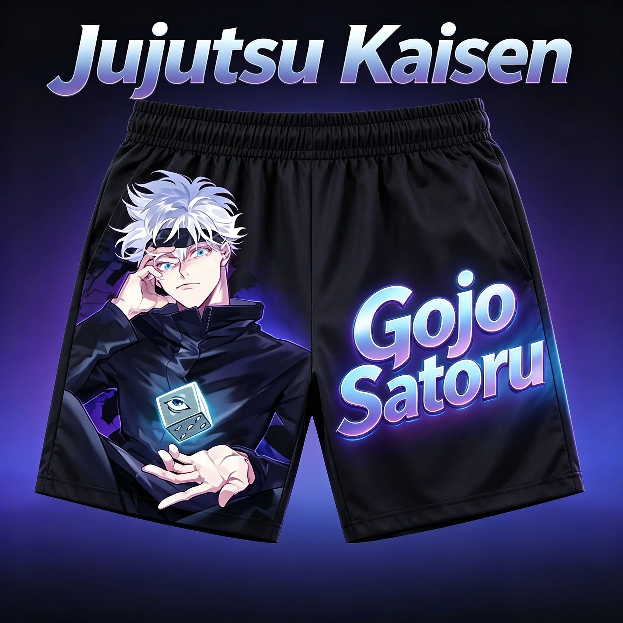 2026 Summer Jujutsu Kaisen Gojo Satoru All Over Print Quick Dry Sports Shorts, Purple Neon Anime Character Graphic Mesh  Short