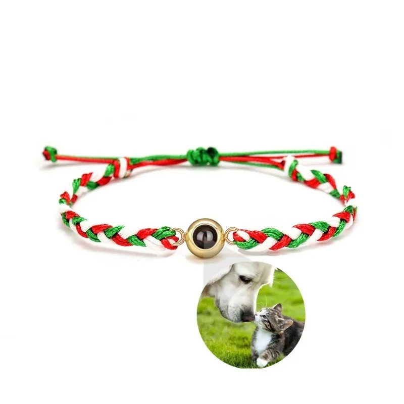 

Персонализированные браслеты с картинками внутри, проекционные браслеты для фотографий на заказ, плетеная веревочная цепочка ручной работы, рождественские подарки для пар