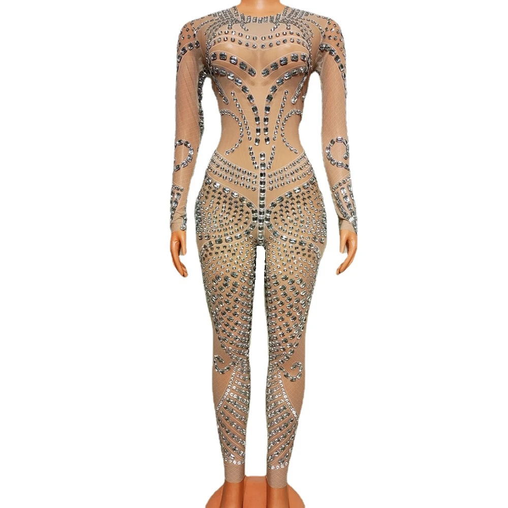 

Sparkly Rhinestones Stretch Jumpsuit for Women Sexy Dance Performance Costume Nightclub Outfit Stage Wear Party Birthday Rompers