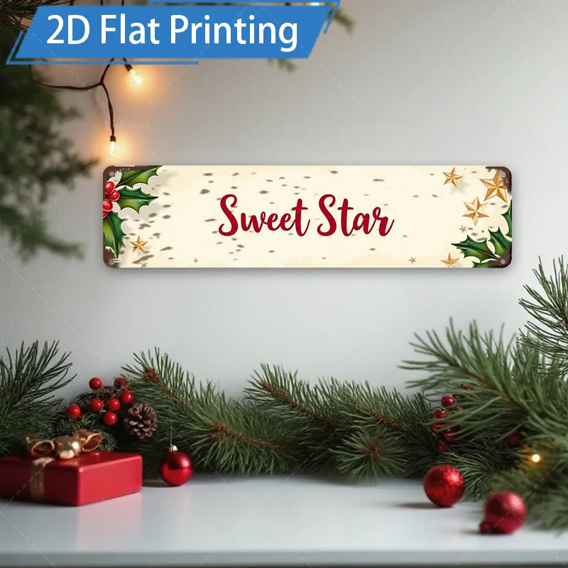 [2D FLAT] علامة معدنية مكونة من قطعة واحدة، ديكور فني جداري معدني على شكل نجمة حلوة لعيد الميلاد مقاس 8 × 12 بوصة