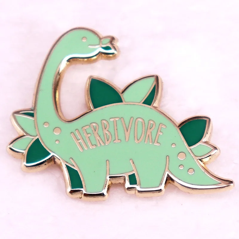 Herbívoros Dinosaurio Esmalte Pin Divertido Vegetariano Animal Derechos Broche Joyería Regalo para Vegetariano Vegano