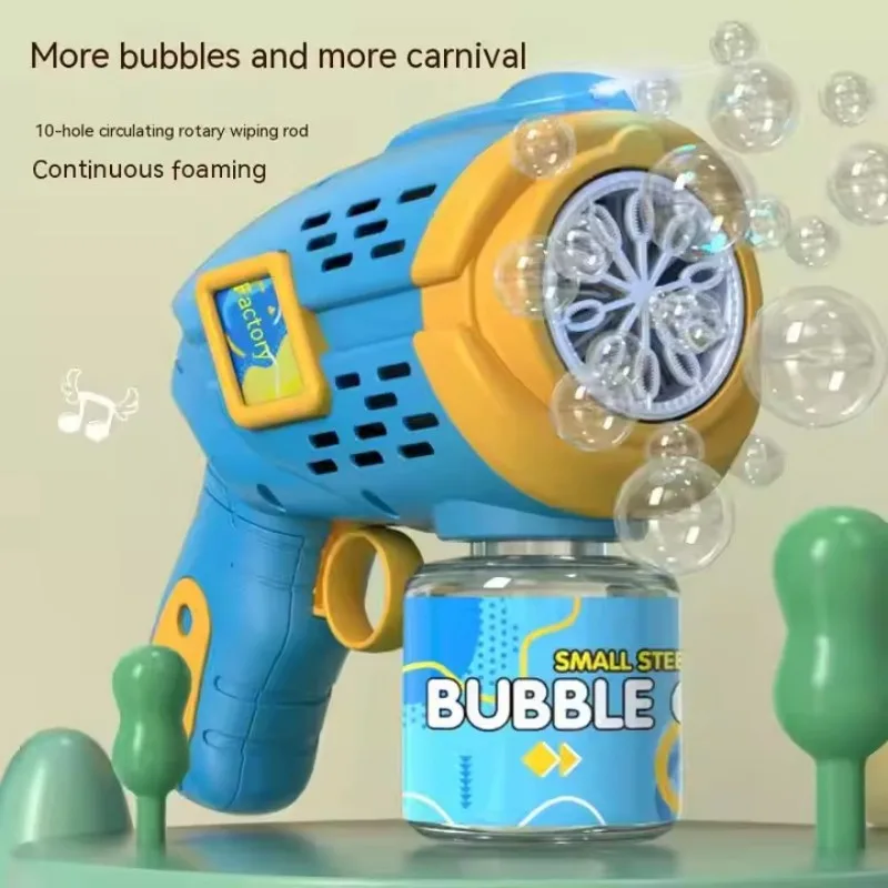 10 Holes Electric Handheld Bubble Machine Geometric Automatic Bubble Gun Rich Bubbles and Lights