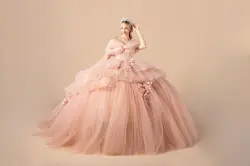 Flowers Long Ball Gown Off shoulder Tulle Sweep train Quinceanera Dress Ruffled Tiered Corset Vestidos De 15 Años