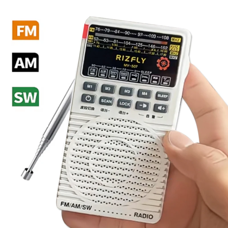 Mini Pocket Portable FM AM SW DSP Radios Recevier Sleep Timer Built-in Loudspeaker Full Band Radio Support 3.5mm Headphones 2*AA