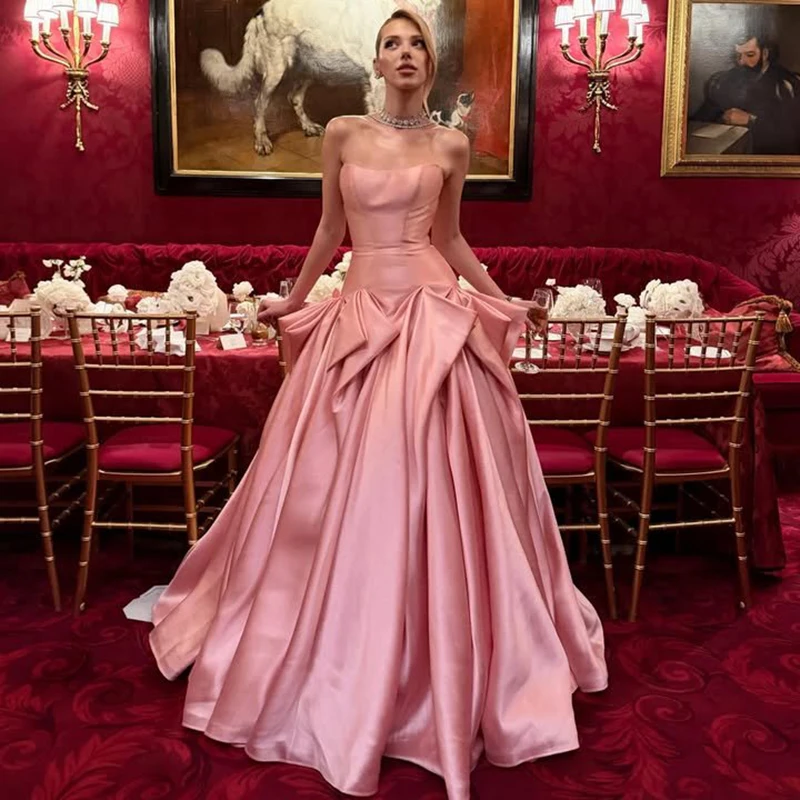 Thinyfull Saudi Arabia A-Line Prom Dresses Strapless Floor Length Evening Dress Women Night Cocktail Party Prom Gowns Customized
