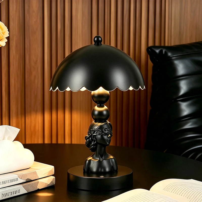 Black Blindfold Goddess Table Lamp Bedside Night Light Resin Ornament Gift for Boys Girls Back to School Bedroom Home Decoration