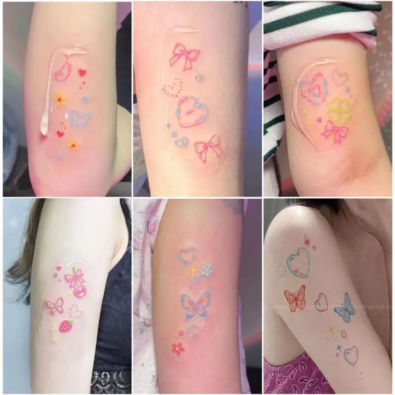 Cherry Butterfly Star Temporary Tattoo Stickers Waterproof Cute Girl Fake Tattoo Female Arm Small Pattern Color Faux Tatouage