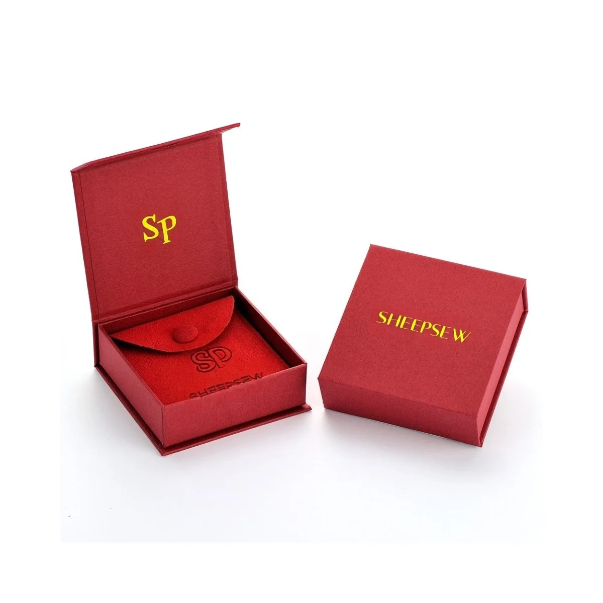 

SHEEPSEW Роскошный набор мешочек из микрофибры, красная складная магнитная коробка с золотой застежкой с логотипом для подарочной упаковки ювелирных изделий