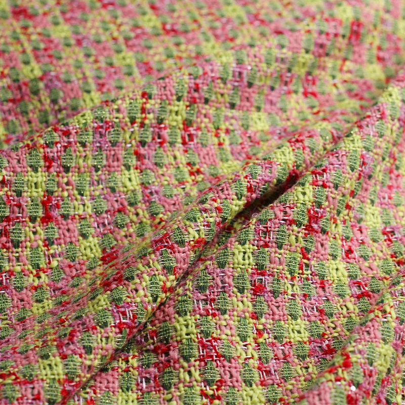 50x145cm Pink Green Grid Point Yarn-Dyed Braided Tweed Fabric For Women Autumn Jacket Dress Suits Coat Handbag DIY Cloth Sewing