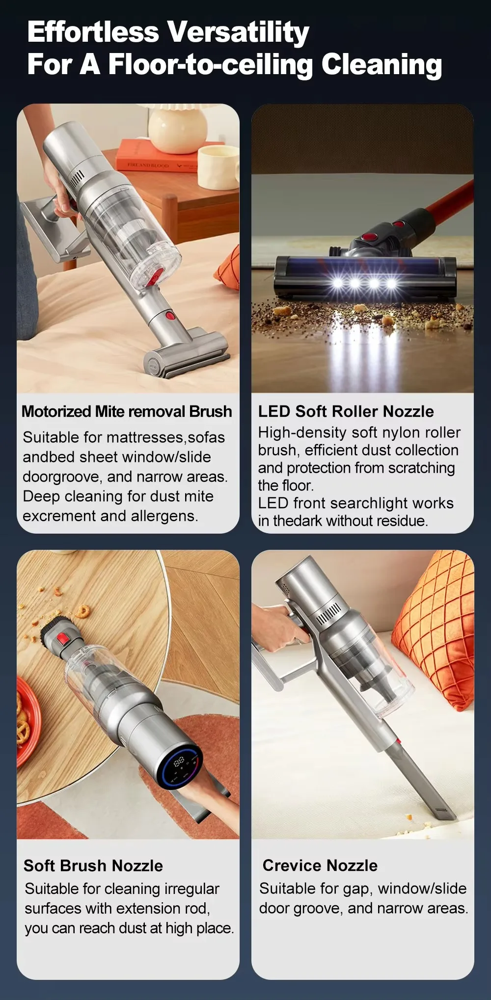 VC205 Cordless Handheld Vacuum Cleaner,25000PA,Touch Screen,Smart Dust Sensor,Auto Speed Control For Home Bed Carpet Clean