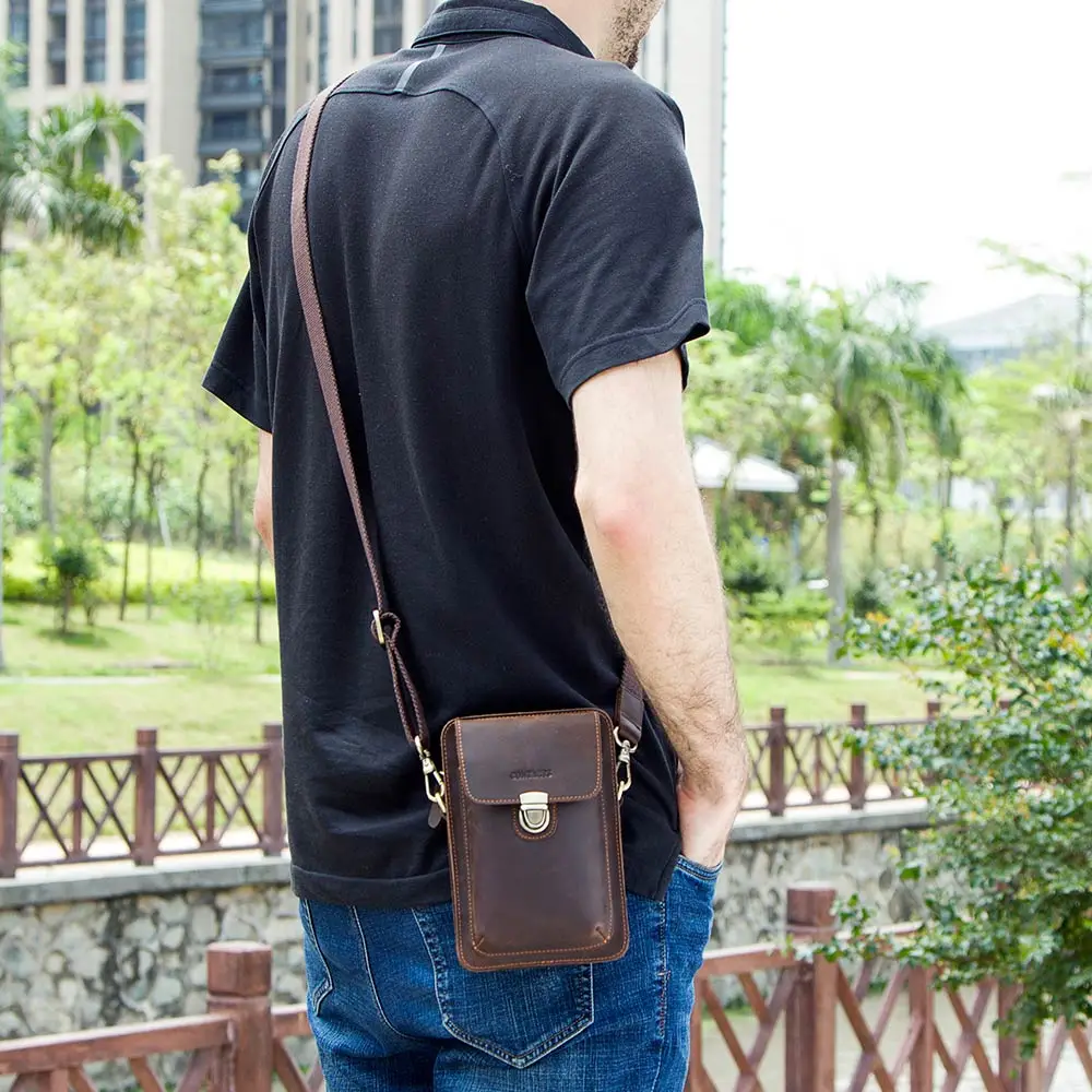 Vintage Genuine Leather Waist Bag For Men Belt Leg Hip Pack Cell Phone Holder Cigarette Lighter Box Case Outdoor Crossbody Pouch