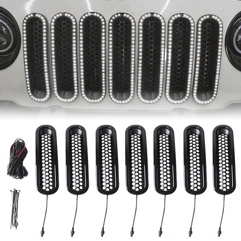 Air Intake Grille Middle Grid Grille LED Light White (With Light) Insect Screen Car For Jeep JEEP Wrangler