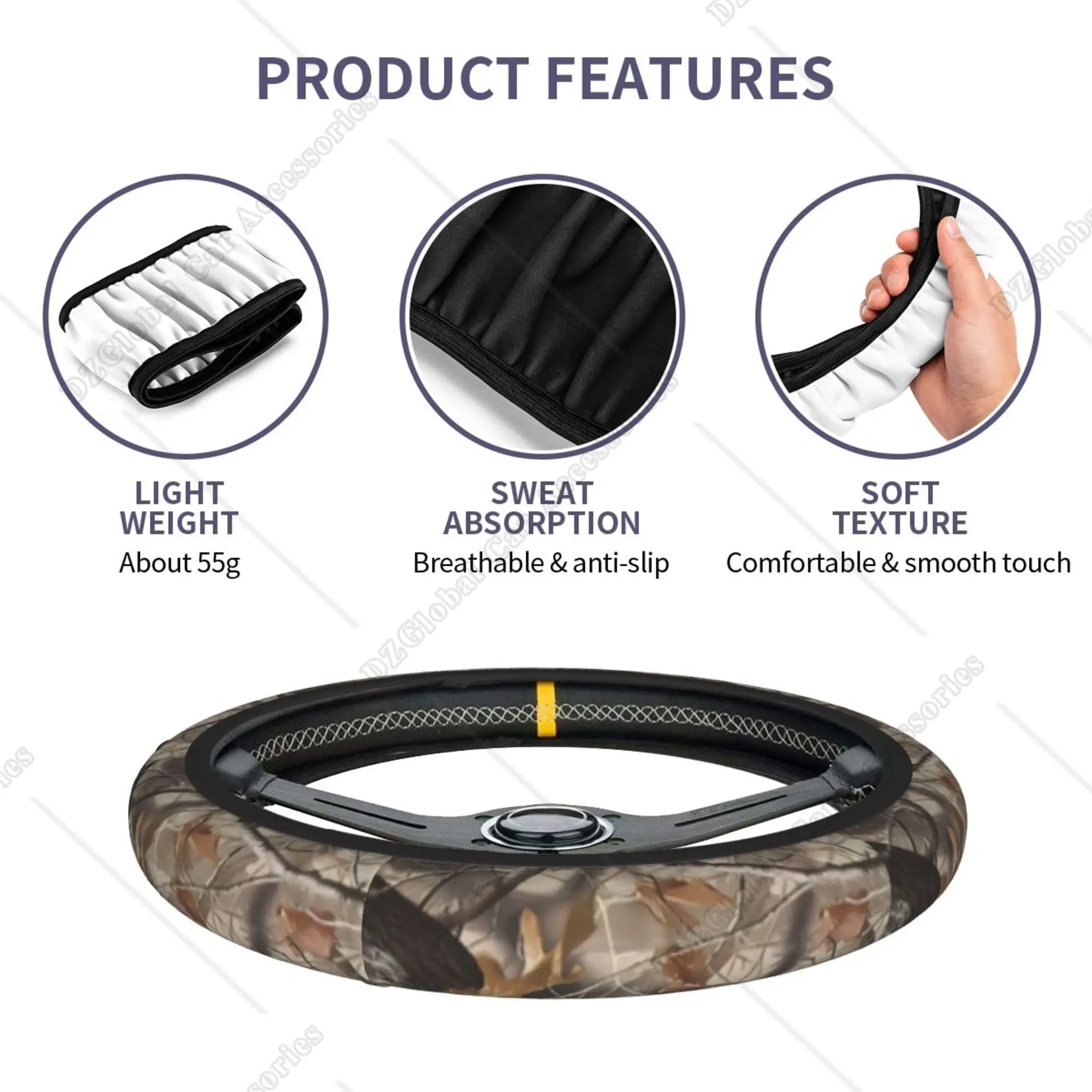 Hunting Camouflage Car Steering Wheel Cover Accessories Steering Wheel Protector Anti-Slip Breathable Sweat Absorption 15 Inches - view 5