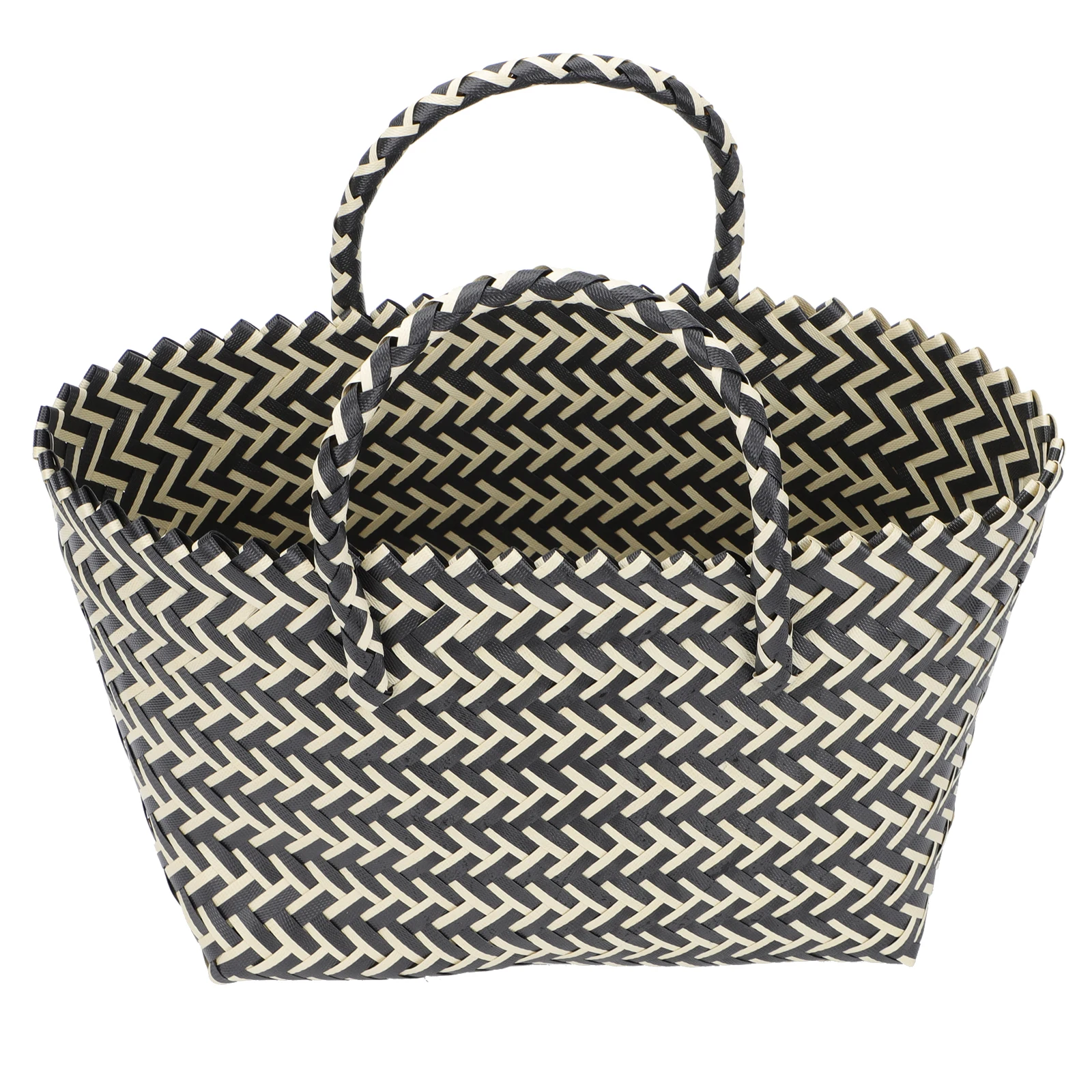 

Plastic Hand Women Bags Striped Weave Large Capacity Casual Bag Straw Shopping Purse Vacation Fashionable Striped Bag Wallet