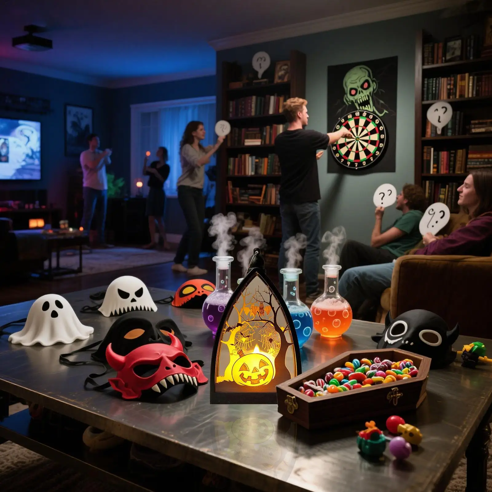 أضواء فانوس الهالوين منضدية الهيكل العظمي اليقطين قلعة فانوس مصباح زخرفة زينة لحديقة الفناء 2025 حفلة معلقة #1