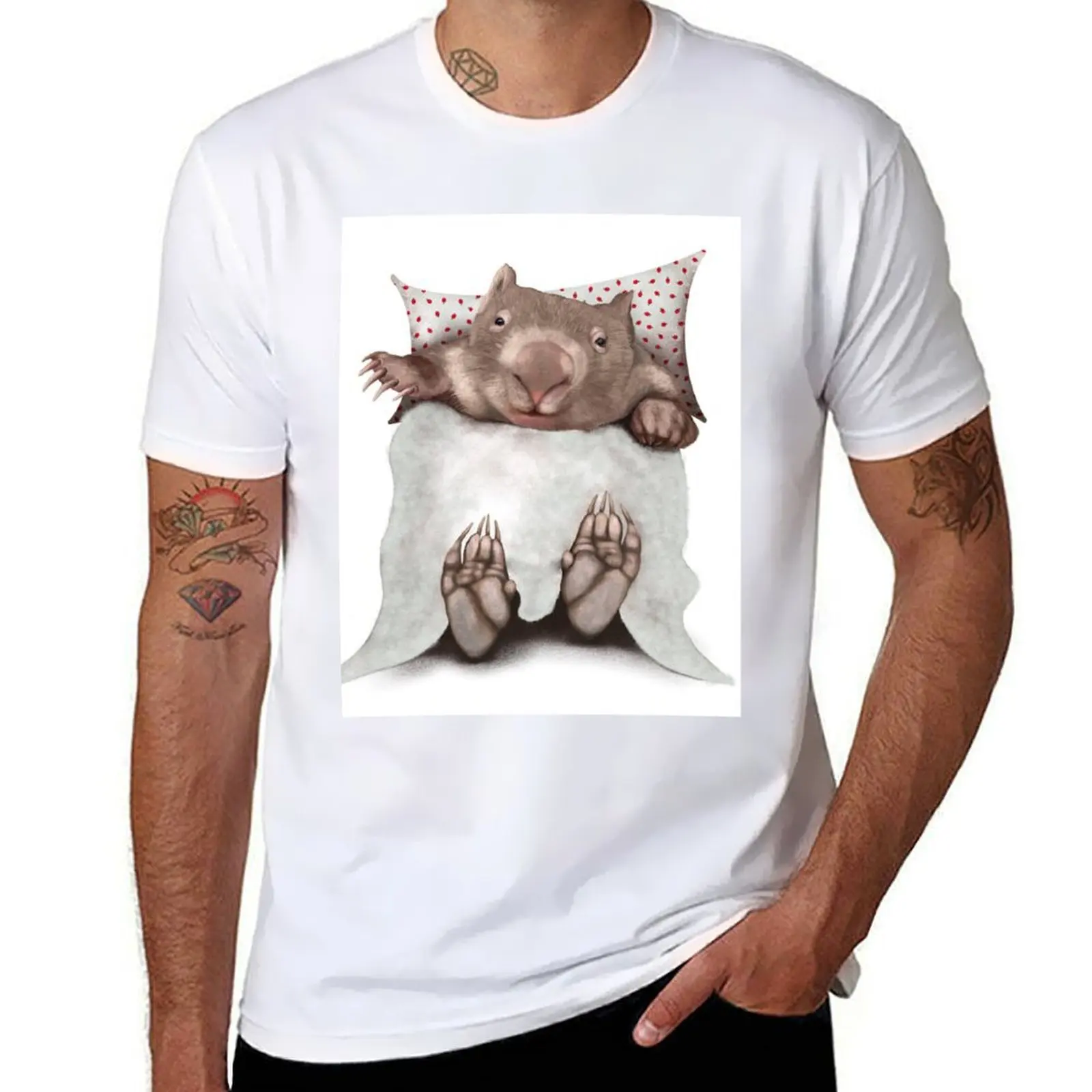 

Wombat in Bed T-Shirt funny t shirts cotton men t shirt cotton 100% t shirts cotton 100% T-Shirt