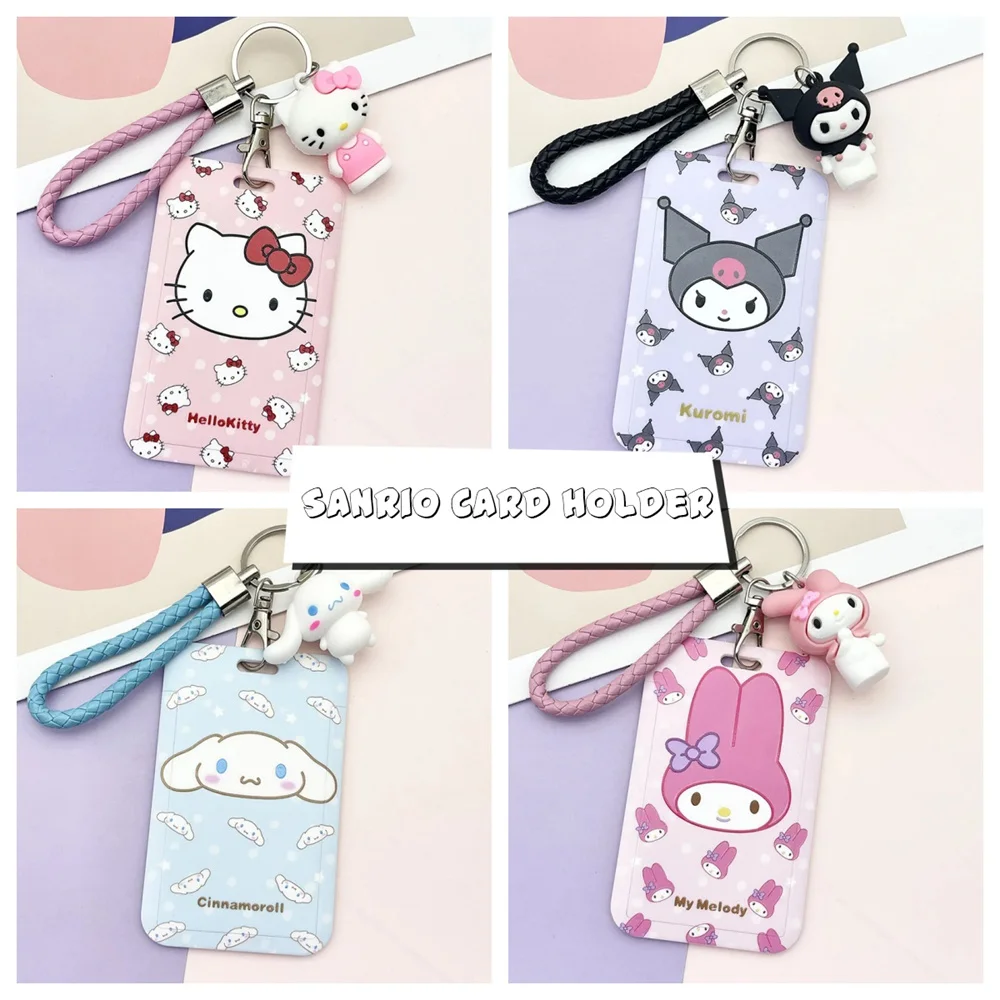 Cute Sanrio Card Holder Cinnamoroll Melody Kuromi Kitty Pochacc ID Card  Identity Credit Cover Case Bank Bus Card Case keychai