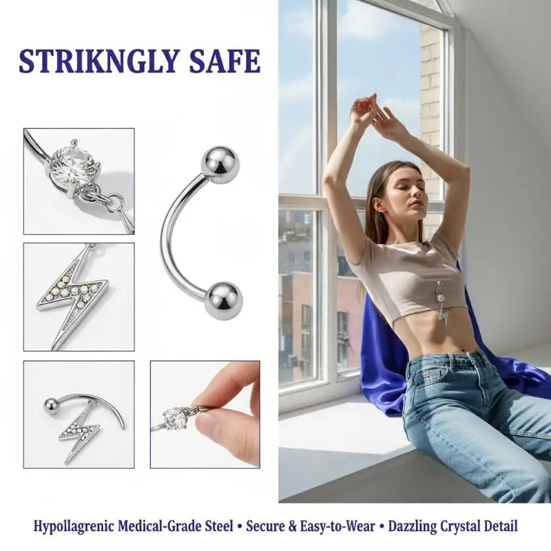 Internally Threaded Navel Barbell Piercing 14G Belly Button Ring Surgical Steel Sensitive Skin Safe for Gift and Daily Wearing