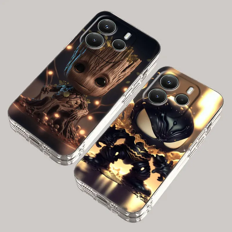 Funda de teléfono con diseño de bebé lindo de Marvel Venom Groot para Redmi Note 15 Pro 14 13 12 11 10 15 Pro + Plus 5G A7 10C 12C 13C 14C 15C, funda transparente