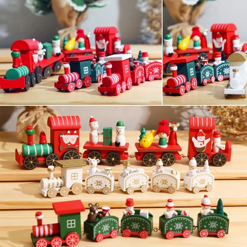 Merry Christmas รถไฟไม้เครื่องประดับตกแต่งบ้าน Santa Claus ของขวัญ Natal Navidad Noel ใหม่ปี Decor