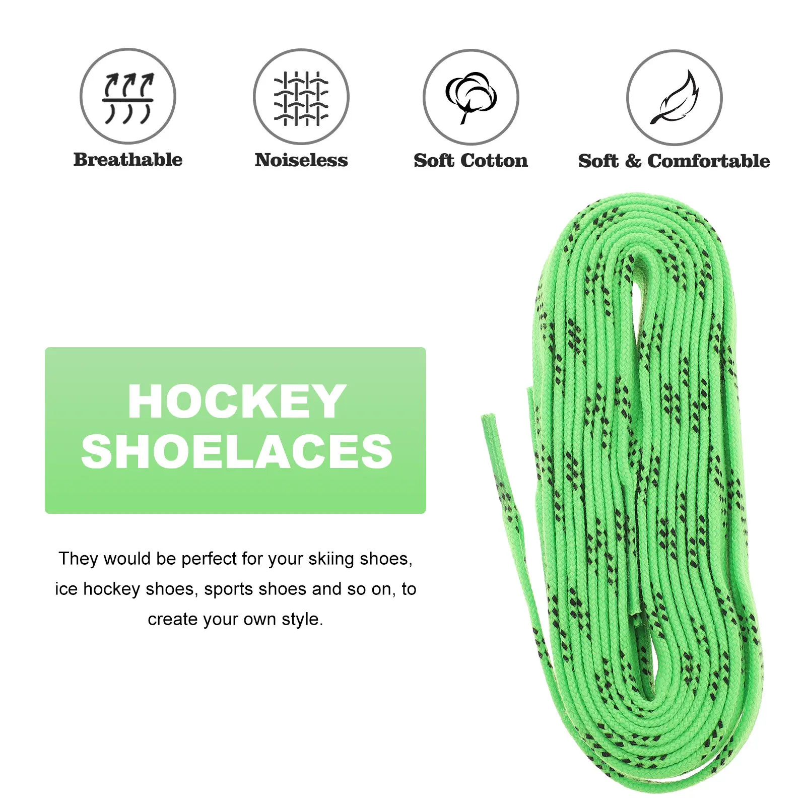 

1 пара хоккейных шнурков с восковым покрытием, устойчивых к обледенению, для коньков, лыжных ботинок, спортивной обуви, сменные, зеленые, 96 дюймов