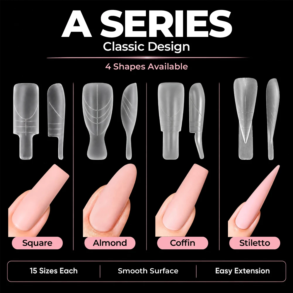 Nailpop Matte Verlängerungs-Dual-Forms mit Griff, 15 Größen für Poly-Gel-Nagelformen, für 4 Stile, Salon-Kunst, DIY-Maniküre, 150 Stück – Detail 4