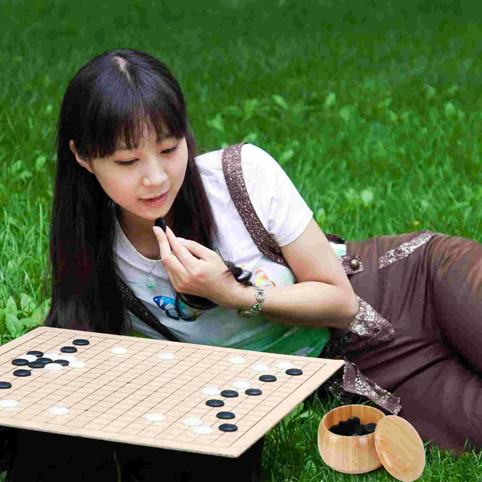 

Go Jar Chess Game Stone Storage Can Gift Box Stones Holder Pot Container Solid Wood Cherish Bamboo Khaki