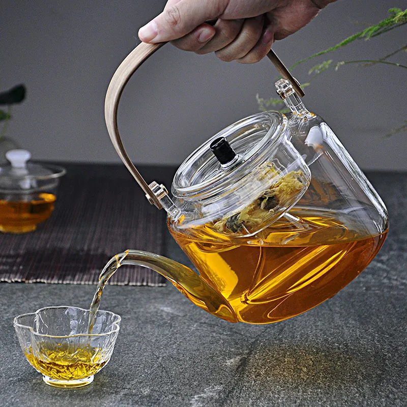 Kettle Electric Pottery Stove Heating Filter Glass Steaming Teapot Tea Cooker Flower Tea Pot Flat Bamboo Lifting Beam Pot