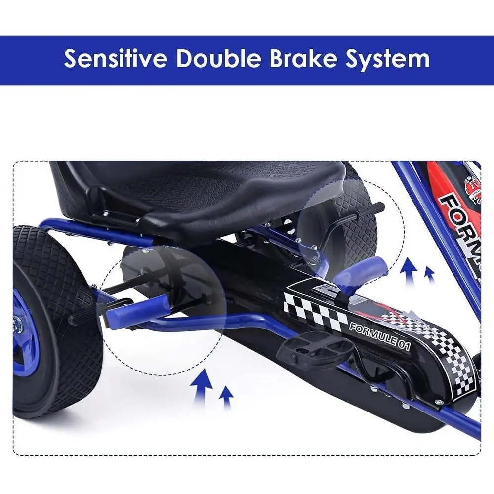 Voiture à pédales pour enfants alimentée par pédale, course extérieure à 4 roues avec siège réglable à 2 positions, pneus en caoutchouc et frein à main, monter sur jouet (rose)