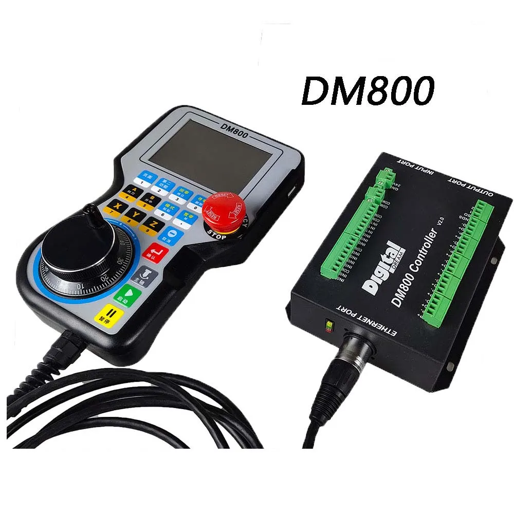 

DM800 CNC Handle Controller Motion Control System 3/4/5 axis 3.8 inch screens and emergency stop button support G code