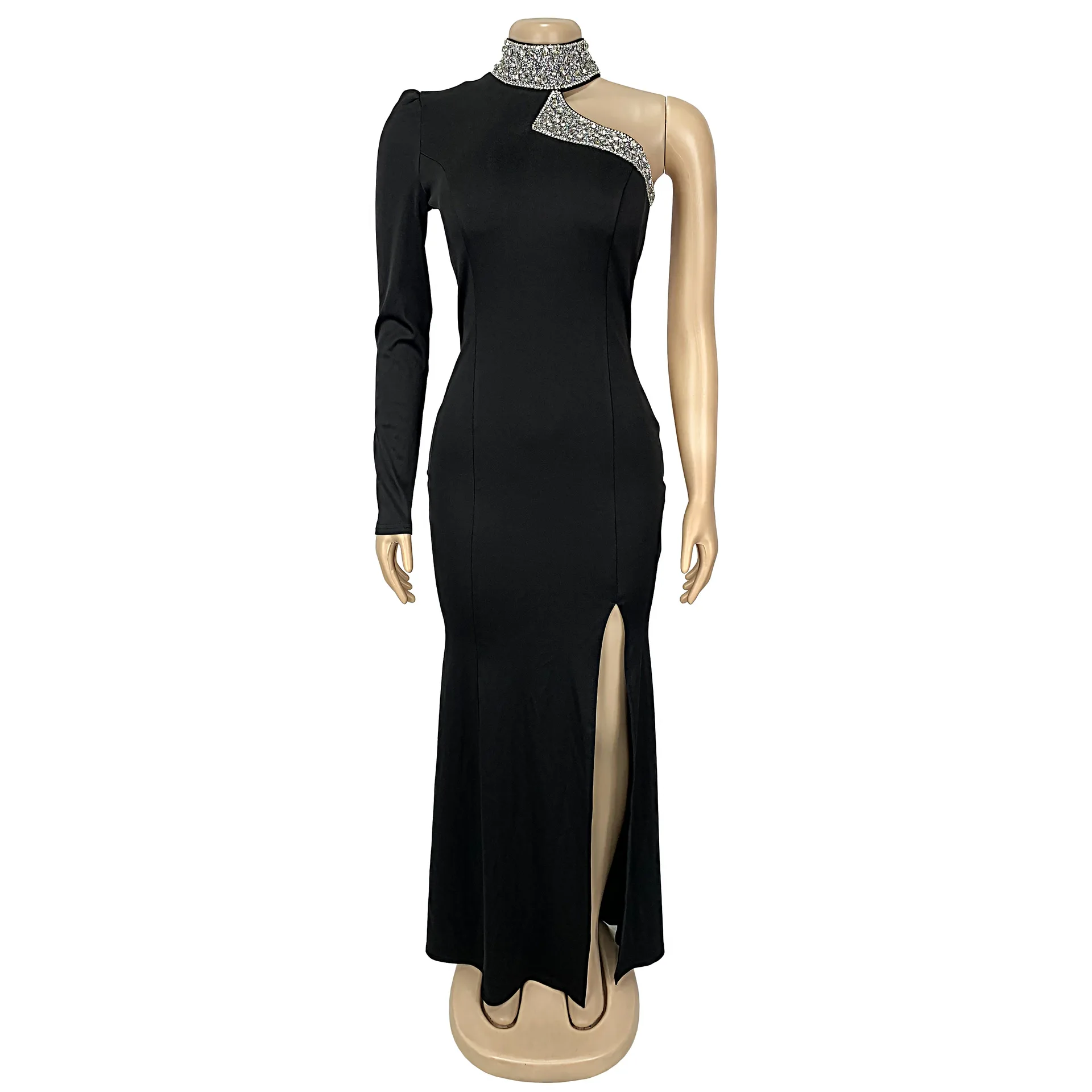 Summer Autumn Women's Clothing Long Sleeve Mock Neck High Split Cut Out Maxi Long Dress Elegant Evening Dresses