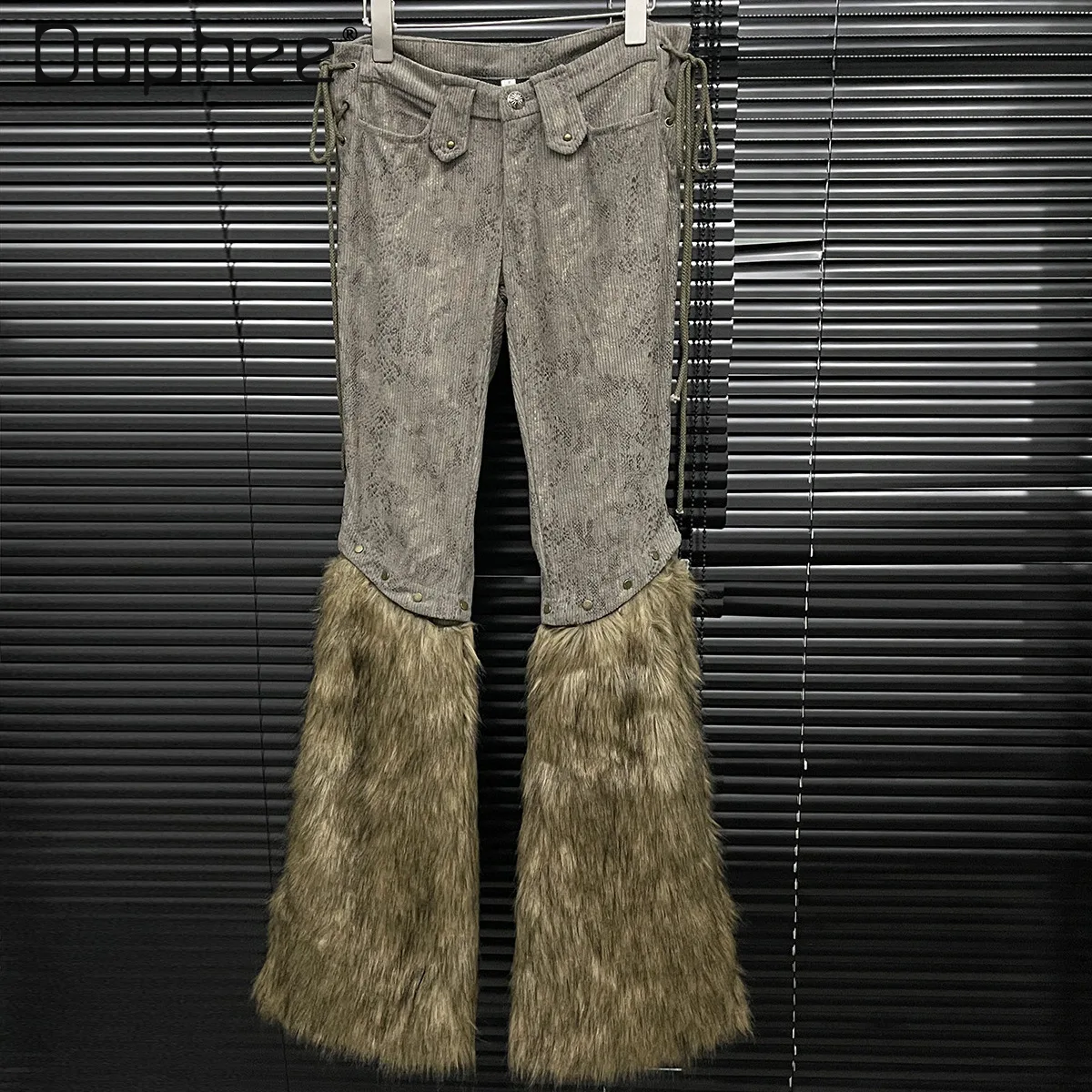 

Vintage Fur Splicing Pants Spicy Girl Snake Texture Detachable Lace Up Cropped Pants Women Fashion Design Y2k Casual Trousers