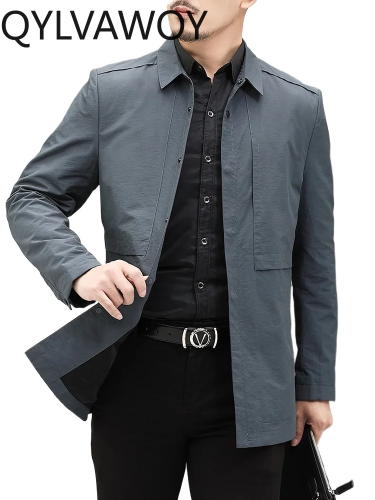 

QYLVAWOY 100%Polyester Spring Autumn New Men's Lapel Jacket Middle-Aged Business Zipper Jacket with Loose Cuffs Outerwear LJ2190