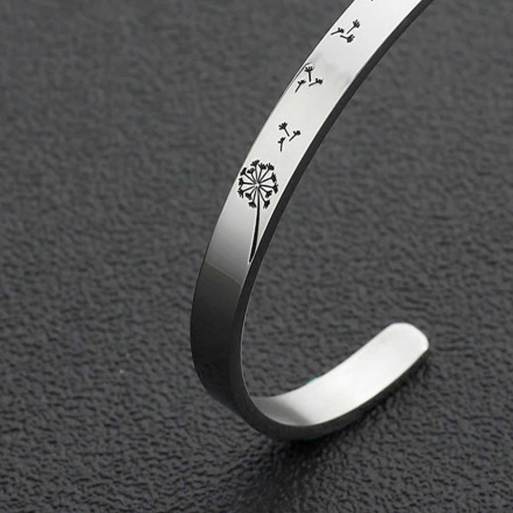 

6mm Dandelion Pattern Open Bracelet Titanium Steel Lightweight Finework Wrist Jewelry Elegant Gift Suitable Occasions Women