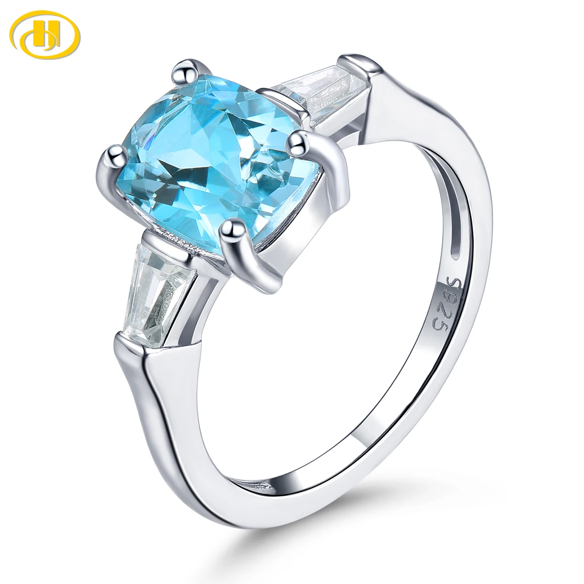 Natural Sky Blue Topaz Sterling Silver Rings Cushion Cut 2.3 Carats Genuine Gemstone Classic Jewelry Style S925 Women's Gifts