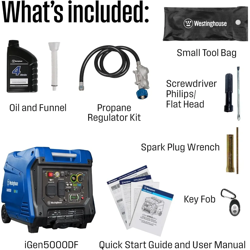 5000 Peak Watt Super Quiet Dual Fuel Portable Inverter Generator, Remote Electric Start, Gas & Propane Powered