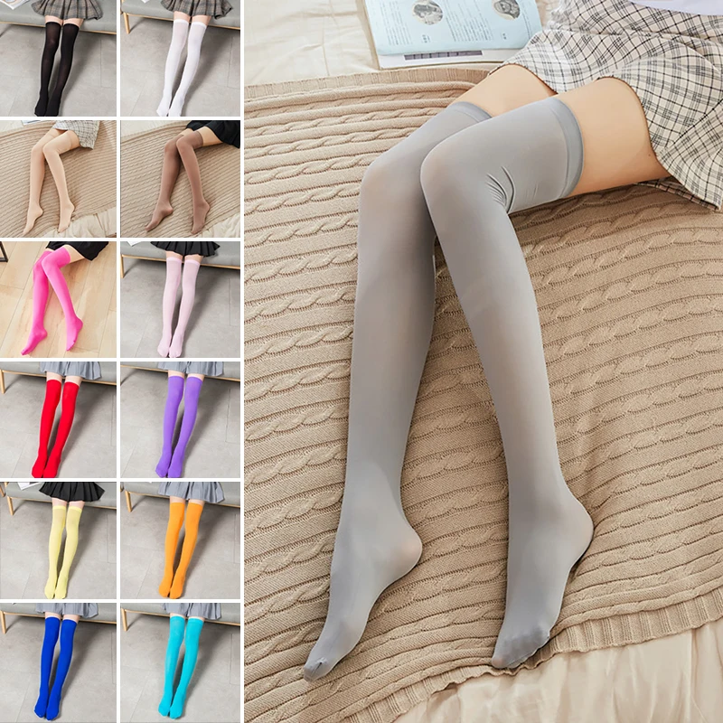 

Women Candy Color Stockings Velvet Long Socks Over Knee High Tube Pantyhose Tight Silk College Style JK Girls Wear