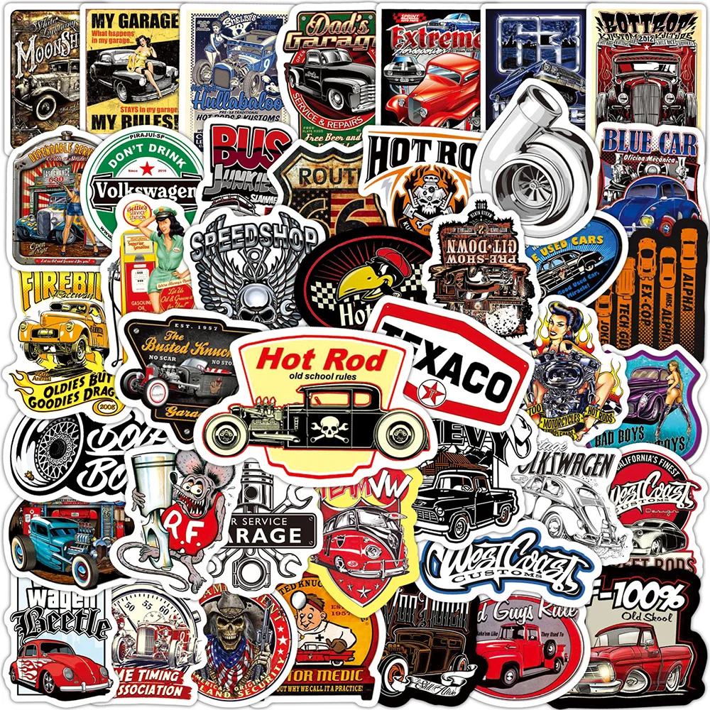 10/30/50/100PCS Hot Rod Retro Vintage Car Sticker DIY Diary Laptop Luggage Skateboard Graffiti Decals Fun for Kid