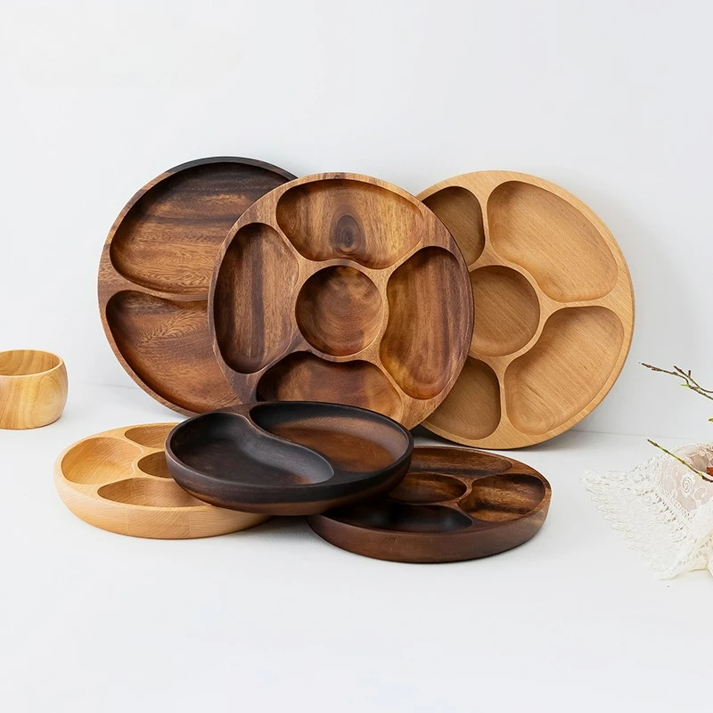 Dining Room and Hotel Household Beech Wood Five-compartment Plates Fruit and Snack Trays Snack Trays Tea and Snack Plates