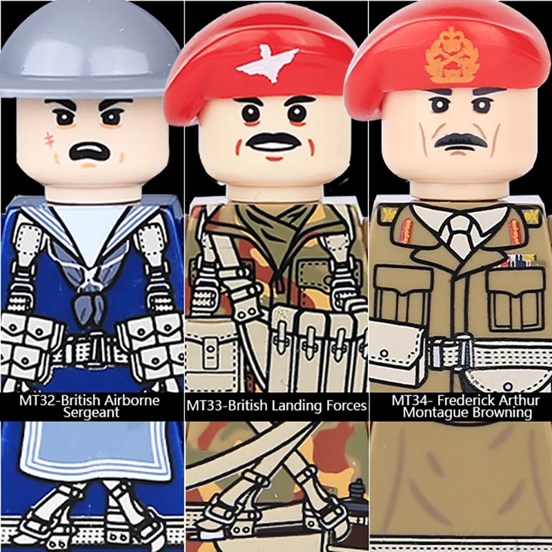 MOC WW2 Military British Soldiers Figures Airborne Sergeant Camo Army Gunner Infantry Weapons Helmets Guns Bricks Toys Gift