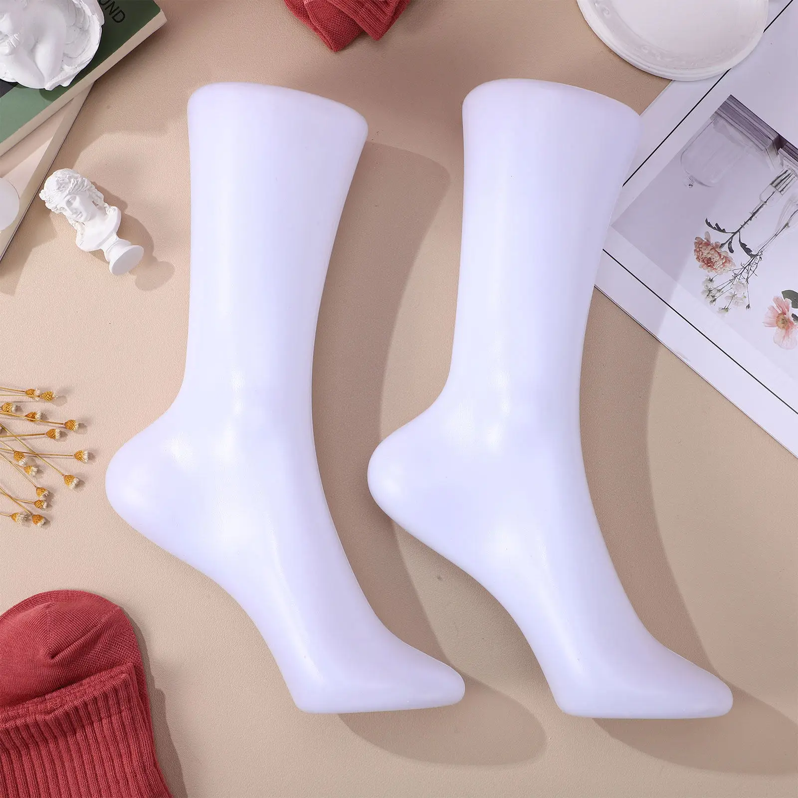2Pcs Leg Sock Display Realistic Foot Mannequin Stable Stand Shoe Anklet Holder Plastic Female Feet Mold for Shops Trade Shows