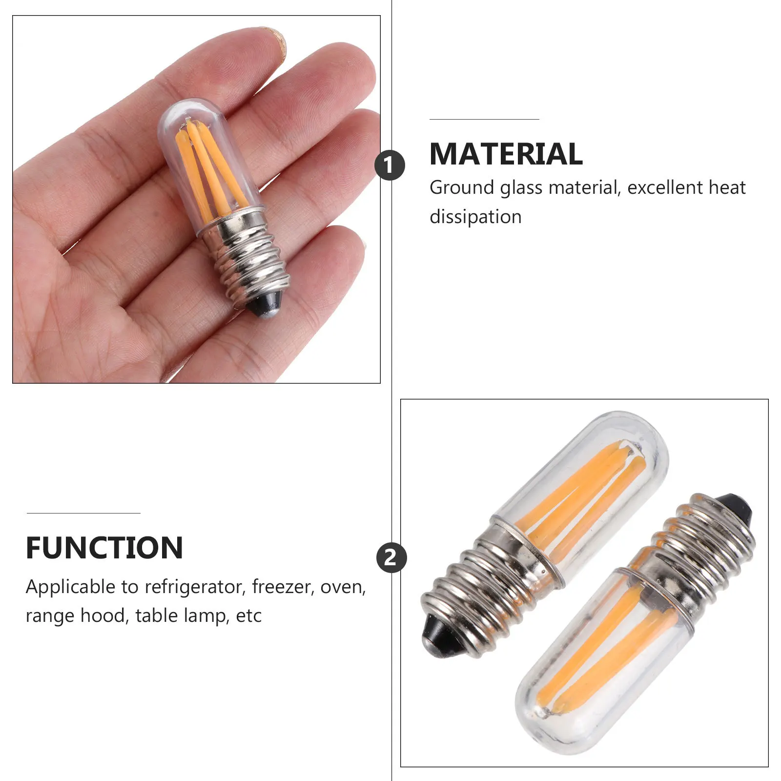

2Pcs LED Filament E14 Oven Microwave Bulb Replacement Bulb White 2700k Heat Resistant Durable Lamp for Household