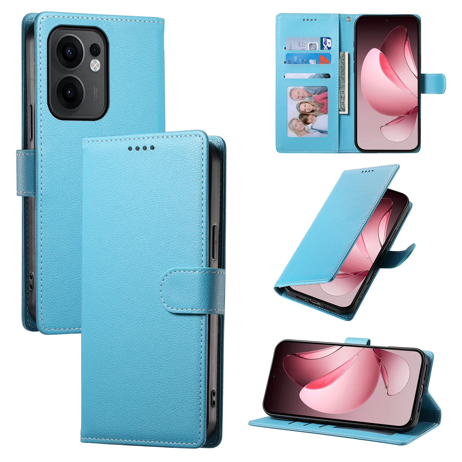 

Кожаные чехлы для телефонов Lychee Wallet для OPPO Reno 14 14F13 13F 12 12F A79 A78 A58 A57 A77 4G 5G Pro Case 5G с карманом для удостоверения личности 10 шт.